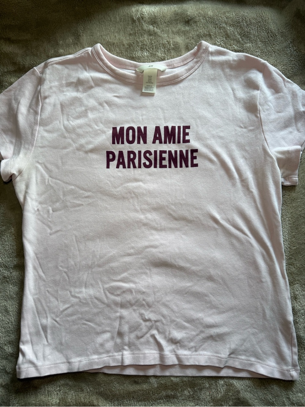 H&M Light Pink Tee with Burgundy 'Mon Amie Parisienne' Print